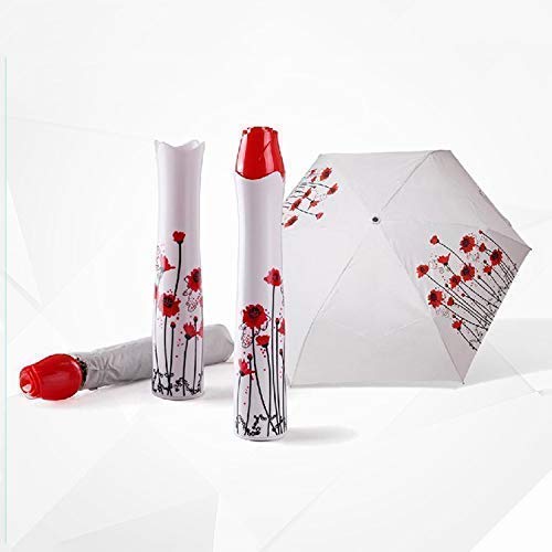 Rose umbrella Lightweight Waterproof UV Protection Mini Folding Creative Rose Flower Case Canvas Plastic Umbrella with Waterproof and Compact Bottle for Monsoon and Summer (Multi color)