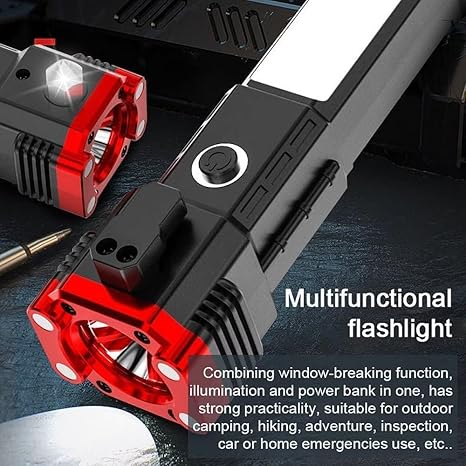 3W Torch Light Rechargeable Torch Flashlight,Long Distance Beam Range Car Rescue Torch with Hammer Window Glass and Seat Belt Cutter Built Portable Rechargeable (1 in 1)