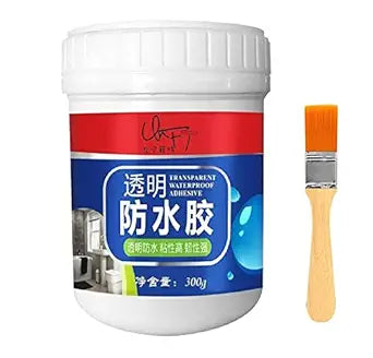 Transparent Waterproof Glue 300g with Brush, Leakage Protection Outdoor Bathroom Wall Tile Window Roof, Anti-Leakage Agent, sealant glue, Roof Sealant Waterproof Gel (Pack of 1)
