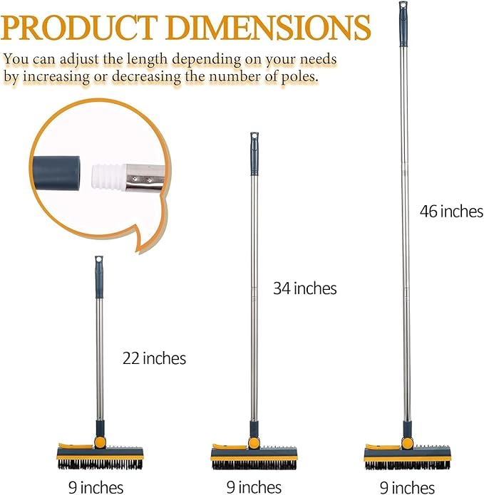 3 in 1 V-Shaped Corner Floor Cleaning Bathroom Brush with Wiper and Tweezers,180° Rotatable Long Handle Floor Cleaner Bristles for Tile Bathroom Scrubber (3 in 1 Blue Brush)