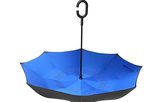 Plain design Windproof Upside Down Reverse Umbrella with C-Shaped