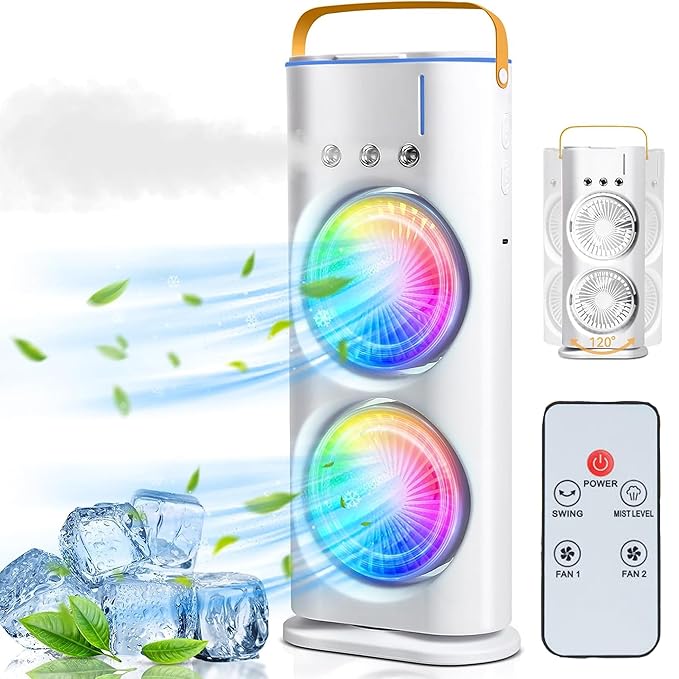 Portable Double-Ended Spray Fan: USB Rechargeable Mini Cooling Desk Fan with Water Mist for Office and Home – ILatest for Gifting