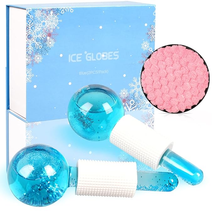 Beauty Ice Roller Globes Facial Roller Cold Skin Massagers, Cooling Globes For Face, Neck, Neck Anti Aging, Tighten Skin Treatment Reduce Puffiness (Blue)