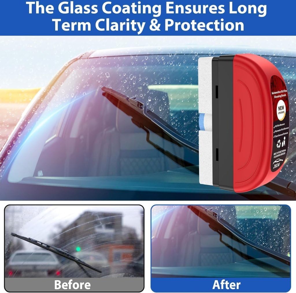 Car Glass Oil Film Cleaning Brush, Automotive Glass Cleaning Tool with Hydrophobic Coating Cleaner