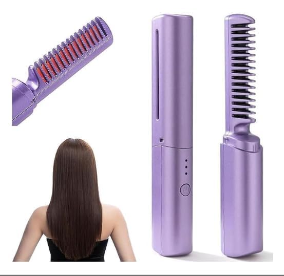 Wireless Hair Styling Comb Magic Versatile Electric Mini Straightener For Curling, Pink