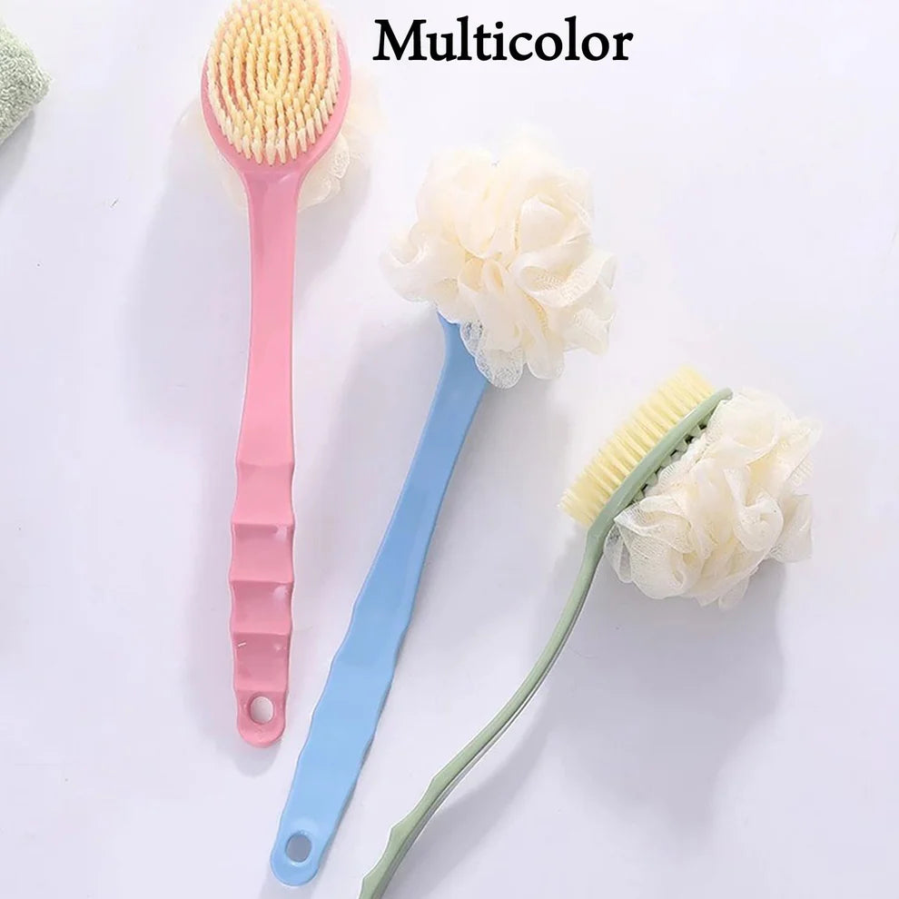 2 IN 1 Bath Body Brush with Soft Loofah and Bristles,Back Scrubber with Curved Long Handled Shower Brush for Wet or Dry, Women & Men (Multi Colour)