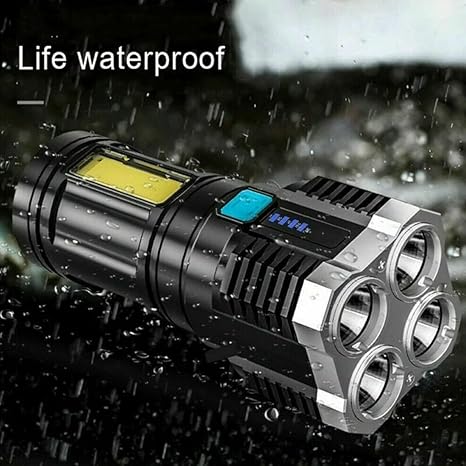 4-core Super Bright Flashlight LED Torch Strong Light USB Rechargeable Outdoor Multi-Function Lamp Tactical Camping Searchlight COB Light