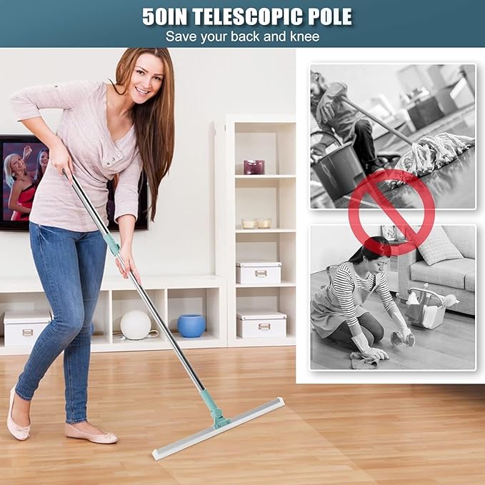 Magic Broom 44" Silicon Floor Wiper Long Handle 180 Degree Rotating
