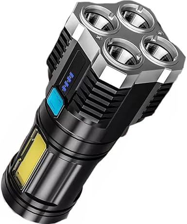 4-core Super Bright Flashlight LED Torch Strong Light USB Rechargeable Outdoor Multi-Function Lamp Tactical Camping Searchlight COB Light
