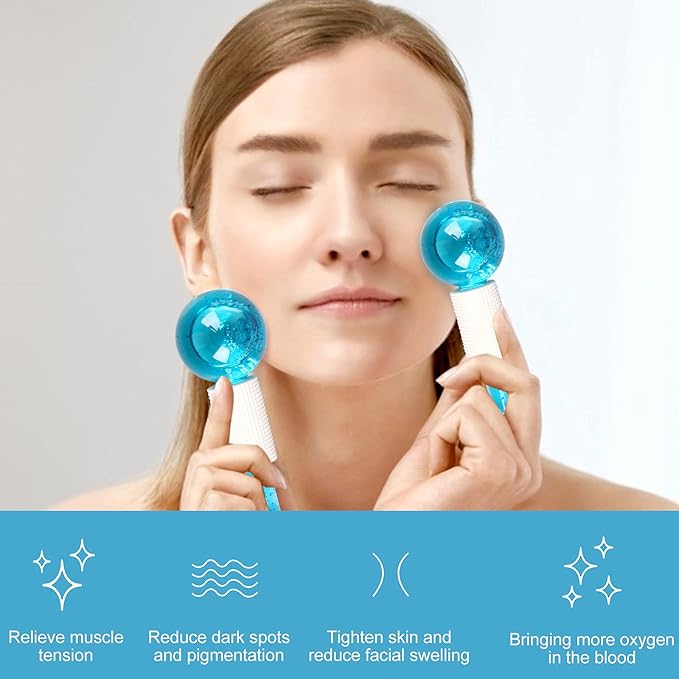 Beauty Ice Roller Globes Facial Roller Cold Skin Massagers, Cooling Globes For Face, Neck, Neck Anti Aging, Tighten Skin Treatment Reduce Puffiness (Blue)
