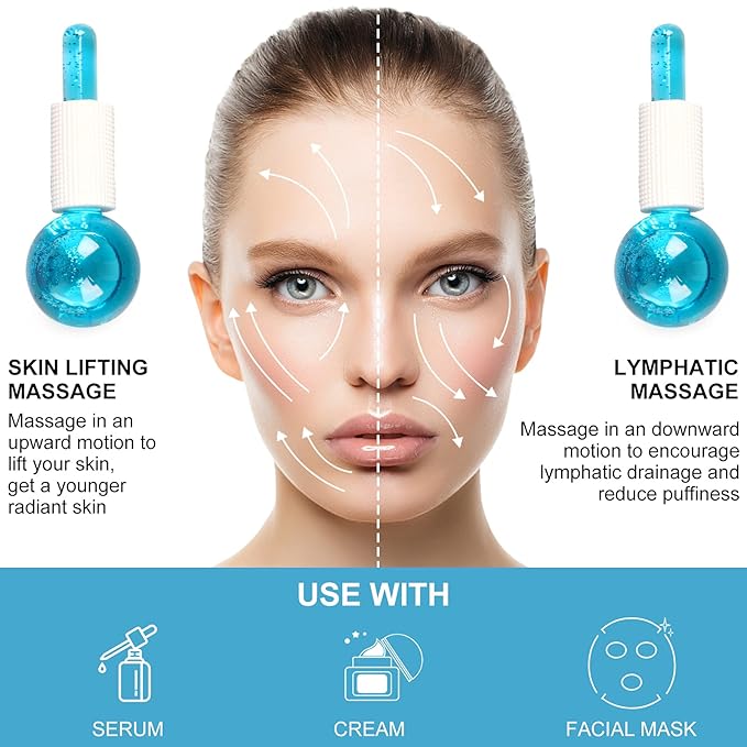 Beauty Ice Roller Globes Facial Roller Cold Skin Massagers, Cooling Globes For Face, Neck, Neck Anti Aging, Tighten Skin Treatment Reduce Puffiness (Blue)